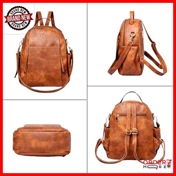 Leather Mini Backpack Purse Convertible Shoulder Bag Roomy Compartments main image 4